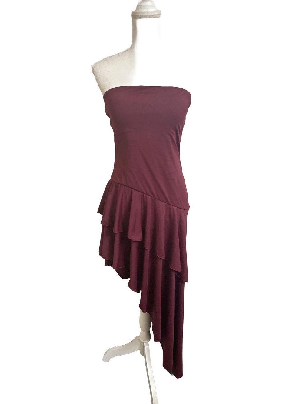 NWT Halara Women's L Large Maroon Asymmetric Strapless Dress Nylon Blend NEW